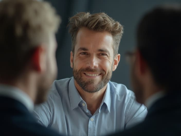 Studio portrait of a person calmly responding to criticism in a professional setting