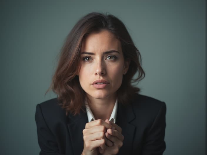 Studio portrait of a person confidently preparing for an interview, looking determined