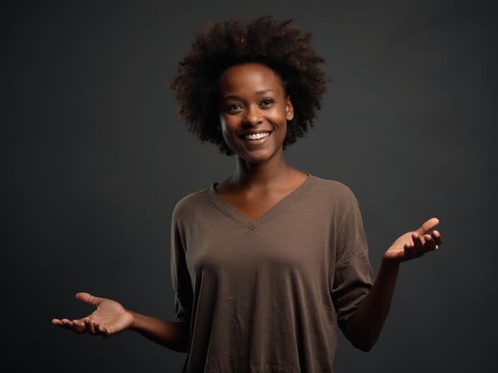 Studio portrait of a person confidently rehearsing a presentation