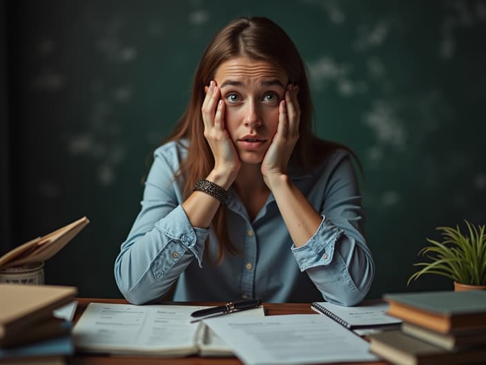 Studio portrait of a person looking for a psychologist, surrounded by resources