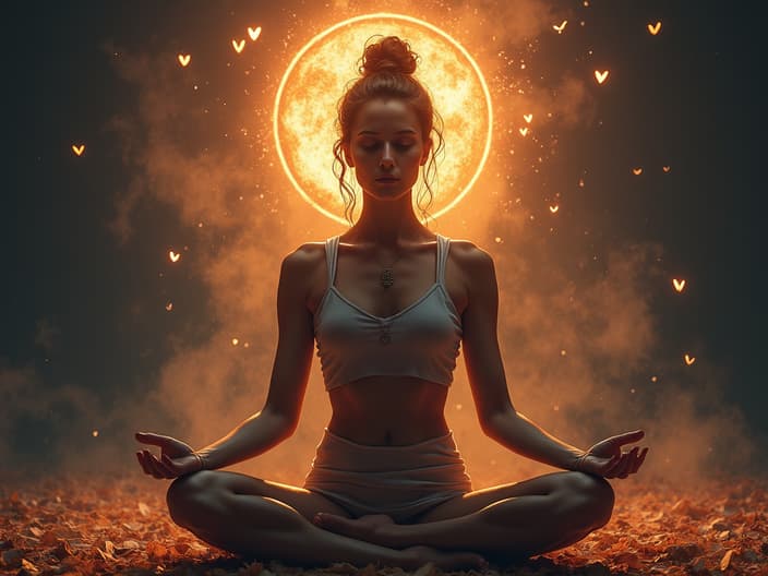 Studio portrait of a person meditating, surrounded by self-love