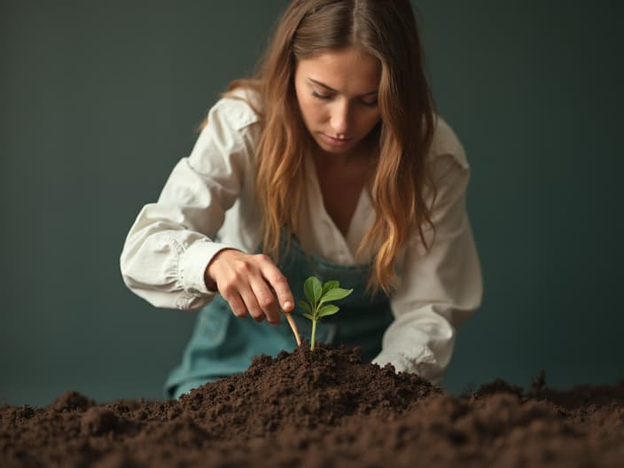 Studio portrait of a person planting seeds, representing the growth of positive habits