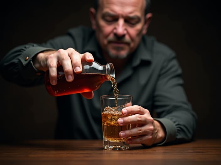 Studio portrait of a person pouring out an alcoholic drink, symbolizing quitting