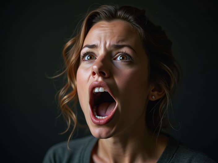 Studio portrait of a person speaking out loud, symbolizing overcoming shyness