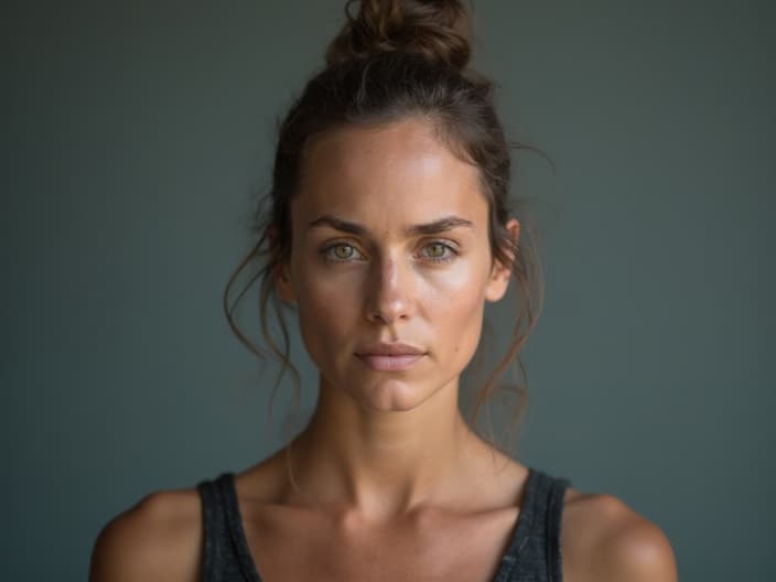 Studio portrait of a person transitioning from anger to calmness through mindfulness practice