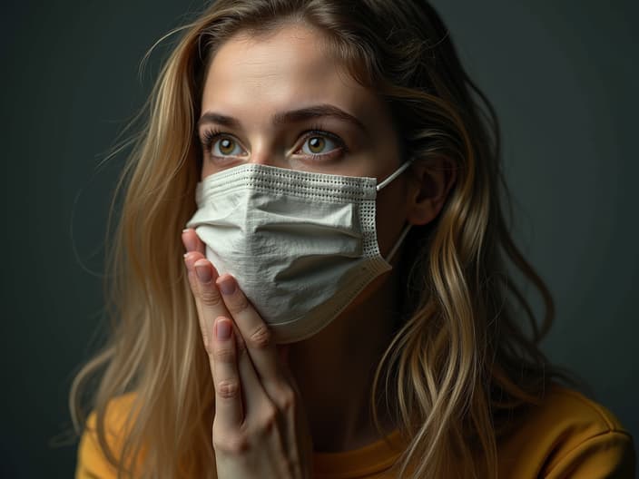 Studio portrait of a person understanding precautions, surrounded by caution