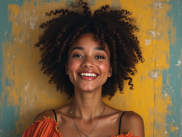 Studio portrait of a person with a confident expression, surrounded by positive affirmations