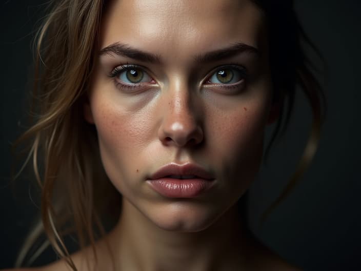 Studio portrait of a person with a strong expression, symbolizing resilience