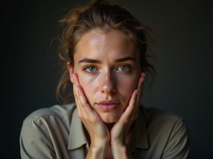 Studio portrait of a person with a supportive expression, symbolizing asking for help