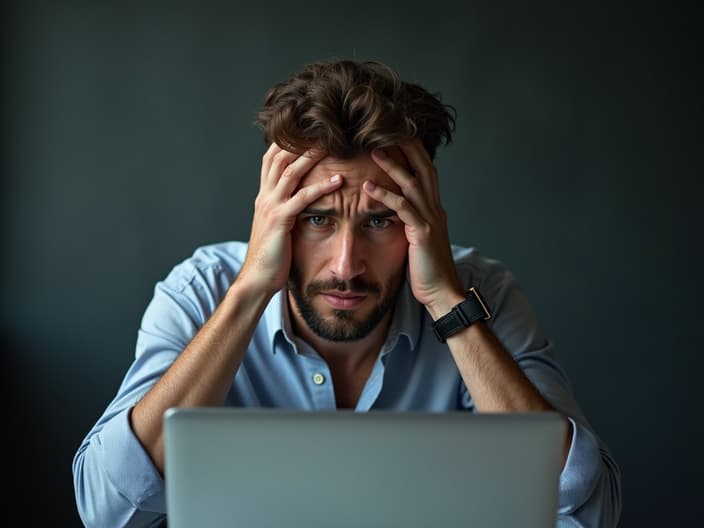 Studio portrait of a person worried about work, surrounded by anxiety