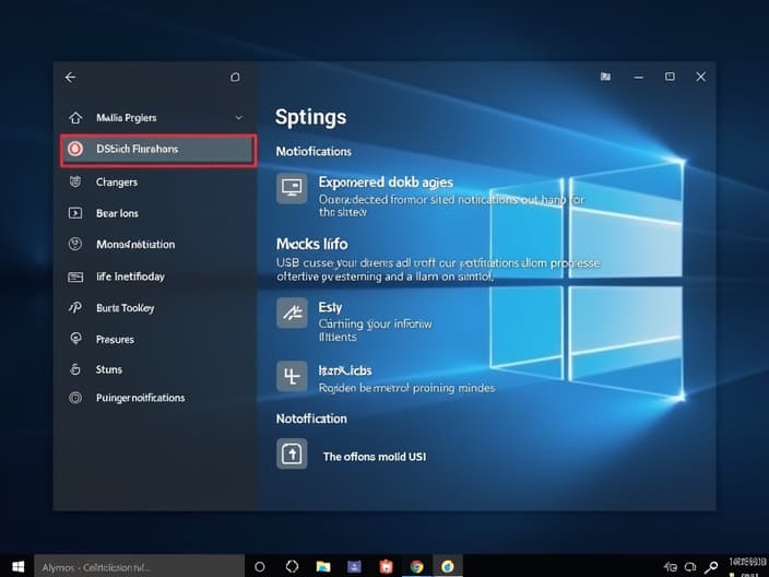 Studio shot of Windows 10 notification settings with options to disable notifications