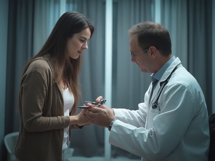 Studio shot of a patient explaining symptoms to an attentive doctor