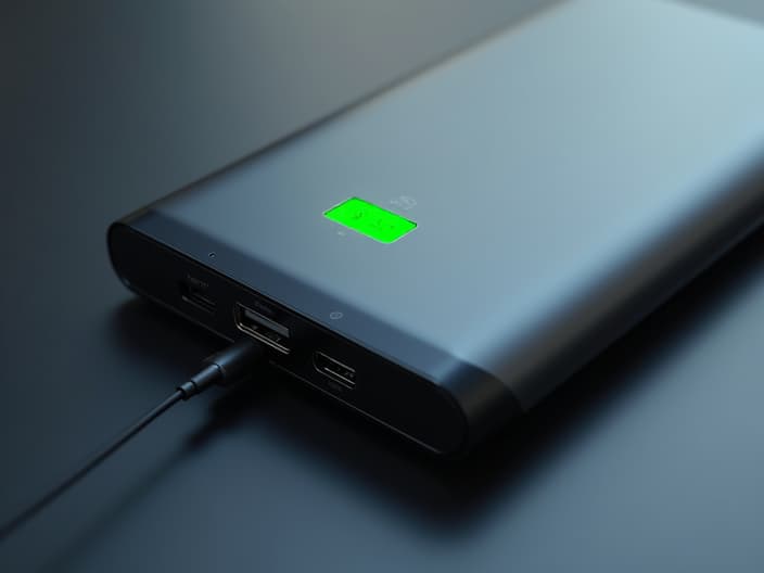 Studio shot of a power bank with high capacity and fast charging