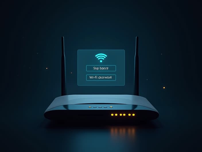 Studio shot of a router settings screen with Wi-Fi password change option