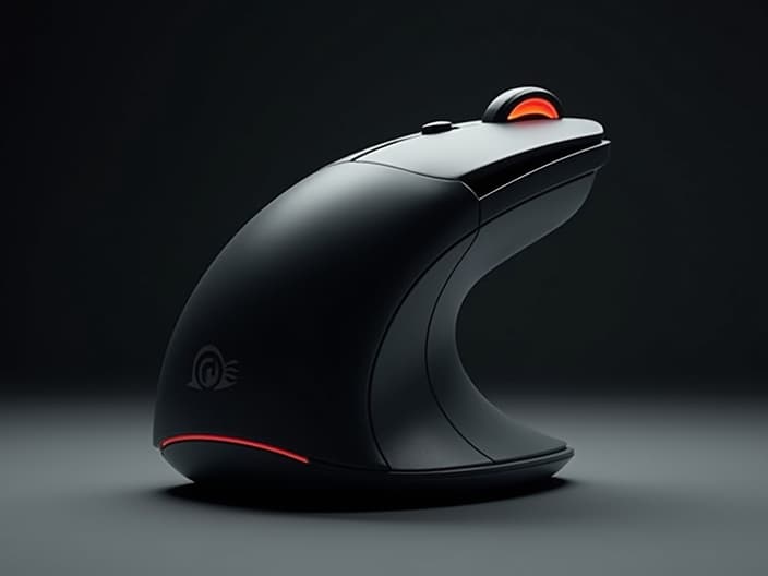 Studio shot of a vertical mouse with ergonomic design and adjustable height