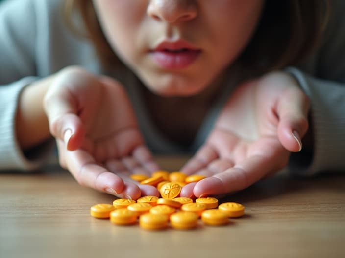 Studio shot of allergy medications and a person blowing their nose