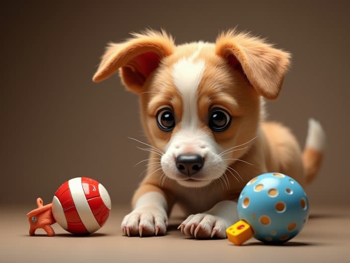 Studio shot of interactive and puzzle toys for dogs