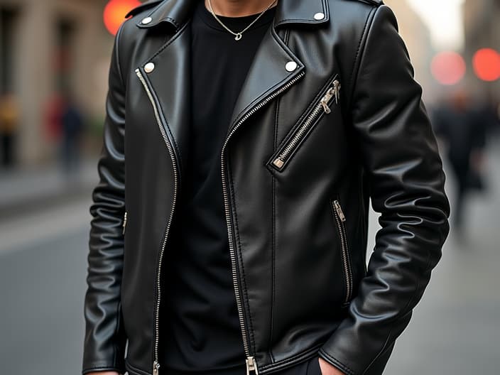 Stylish leather jacket outfits, urban fashion look