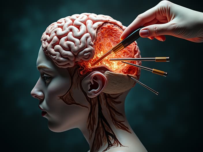 Surreal image of a person's mind being dissected and examined, representing the mystery of consciousness