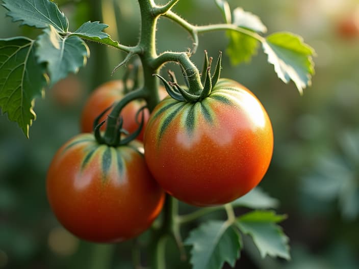 Tomato plants with blight, prevention and treatment methods, outdoor setting with studio lighting