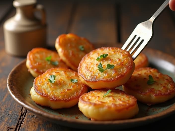 Traditional potato pancakes being served, nostalgic setting