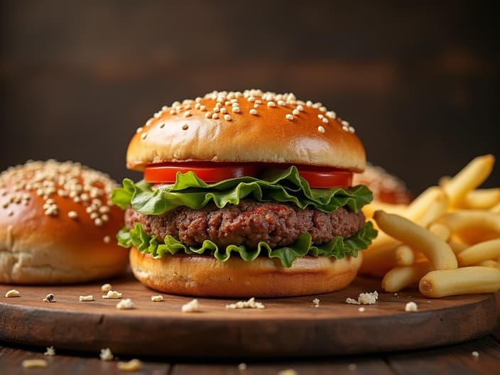 Variety of burger buns, homemade patty nearby