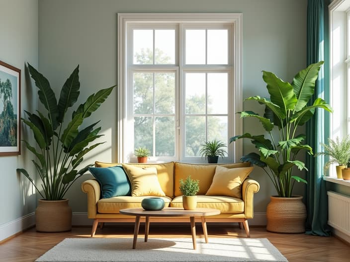 Variety of indoor plants in a living room