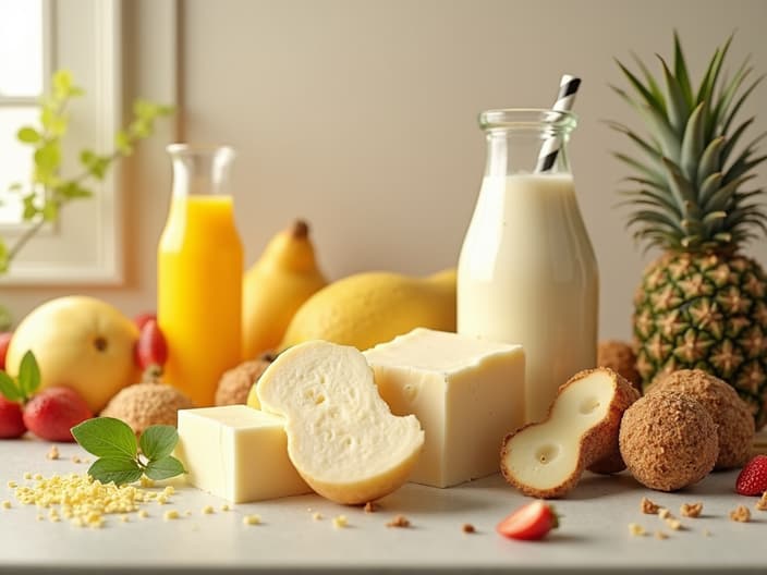 Variety of lactose-free dairy alternatives and calcium-rich non-dairy foods