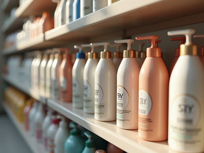 Various cat shampoos and conditioners on a shelf