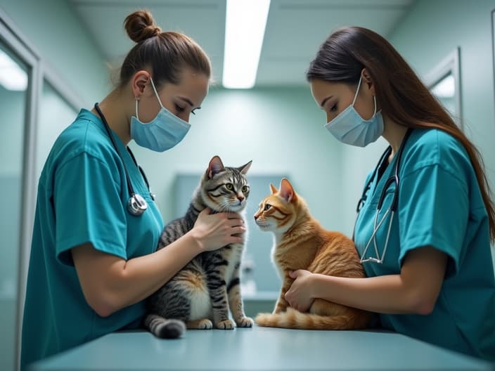 Veterinary clinic with cats, professional and caring staff