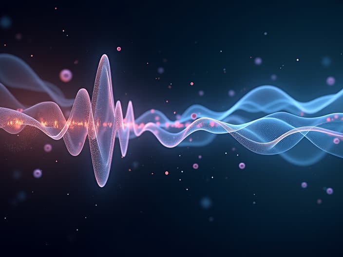 Visualization of sound waves traveling through air molecules