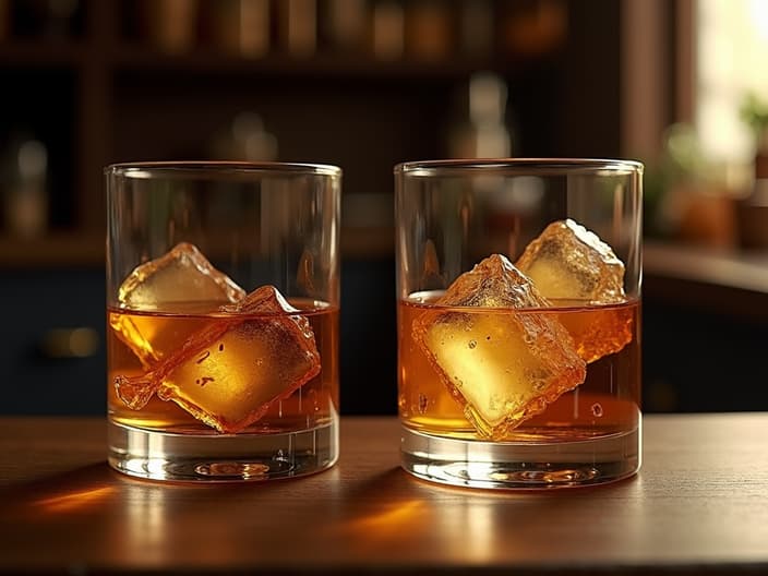 Whisky served neat and on the rocks, side by side comparison