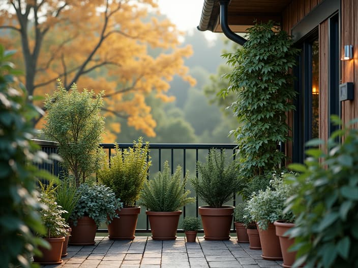 Winterizing balcony plants, indoor and outdoor techniques, outdoor setting with studio lighting