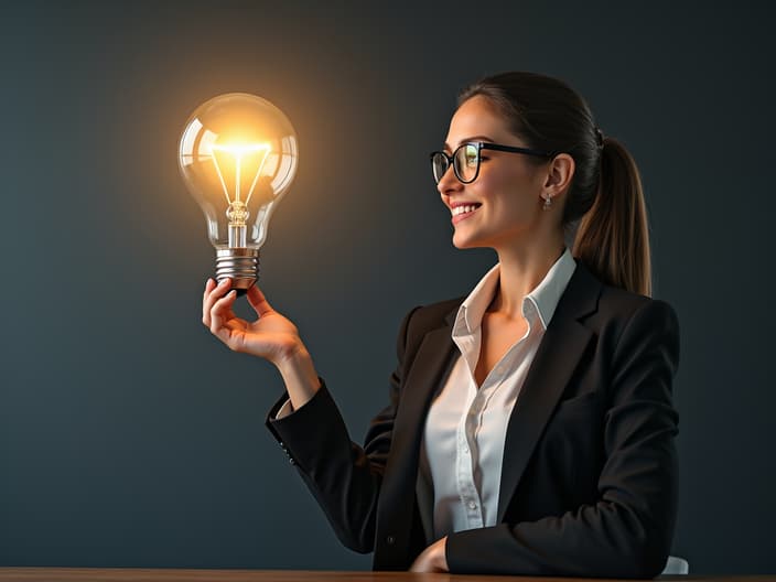 Woman with business idea, studio setting with professional backdrop